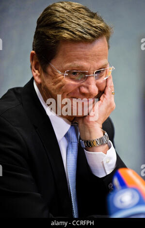 German Foreign Minister Guido Westerwelle talks to the media during the EU Foreign Affairs council  in Luxembourg on 2010-04-26  Â© by Wiktor Dabkowski