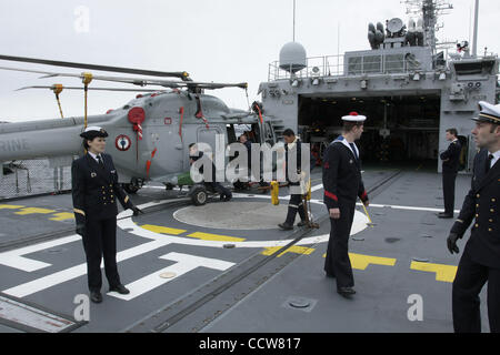 May07,2010-Severomorsk, Russian federation - the Frigate of Naval Forces of France 'Latouche-Trevill' has arrived today to the main base of Northern fleet Severomorsk for participation in the celebratory actions devoted to the 65 anniversary of the Victory in the Great Patriotic War (Second World Wa Stock Photo