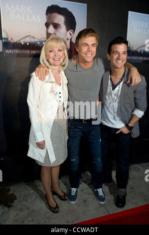 Apr 12, 2010 - Los Angeles, California, U.S. - 'Dancing With The Stars' 2 time champion MARK BALLAS poses with 'Dancing With The Stars' DEREK HOUGH and his mother MARRIANN NELSON on the red carpet in support of the release of Mark Ballas' first solo project 'Waiting For Patience' at The Mint where h Stock Photo