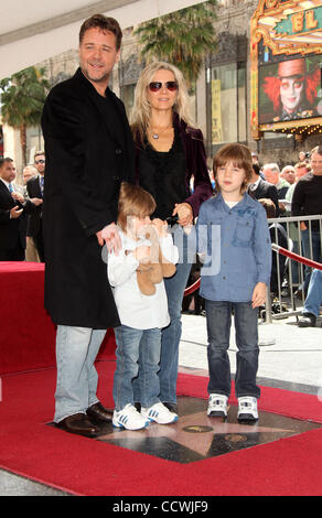 Apr 12, 2010 - Hollywood, California, U.S. - RUSSELL CROWE, Wife DANIELLE SPENCER and sons TENNYSON and CHARLIE (R) as he receives his star during his Walk of Fame Ceremony in Hollywood. (Credit Image: © Lisa O'Connor/ZUMA Press) Stock Photo