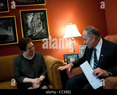 May 13,2010 - Washington, District of Columbia USA -  Solicitor General and Supreme Court nominee Elena Kagan meets with Senator Chuck Schumer (D-NY.) during a second day of meetings on Capitol Hill intended to build support for her confirmation.(Credit Image: © Pete Marovich/ZUMA Press) Stock Photo