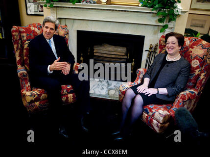 May 13,2010 - Washington, District of Columbia USA - Solicitor General and Supreme Court nominee Elena Kagan meets with Senator John Kerry (D-MASS.) during a scond day of meetings on Capitol Hill intended to build support for her confirmation.(Credit Image: © Pete Marovich/ZUMA Press) Stock Photo