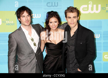 Actors IAN SOMERHALDER, NINA DOBREV and PAUL WESLEY attend the CW Upfront held at Madison Square Garden. Stock Photo