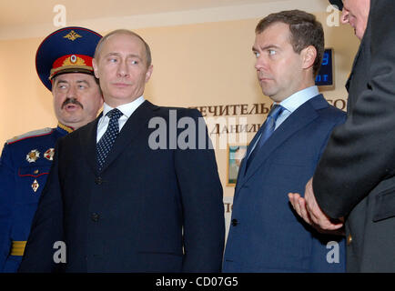 First vice-premier Dmitry Medvedev and president Putin while visiting Novocherkassk (cossack capital of russia) Stock Photo