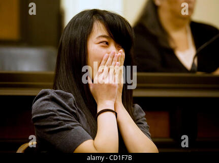 Sanger High School student, Connie Vang, 18, cries as she testifies on AB 2064, (Juan Arambulabrula, D-Fresno) during the Assembly Education Committee hearing at the State Capitol, Wednesday April, 9, 2008. Valley Southeast Asian leaders will testify on behalf of the bill (AB 2064) that would requir Stock Photo