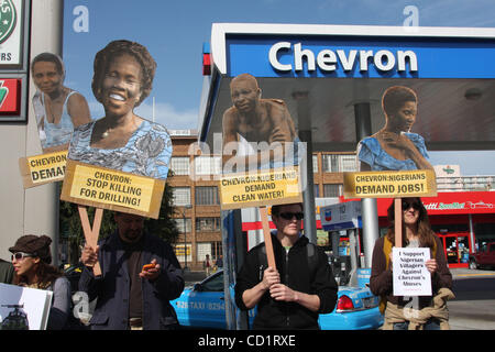 Oct 27, 2008; San Francisco, CA, USA; San Francisco 'Chevwrong' rally marking opening day of human rights lawsuit against Chevron. In Bowoto vs. Chevron, Chevron is charged with the killing of unarmed Nigerians who protested environmental and economic harm caused by the company's Nigerian oil produc Stock Photo