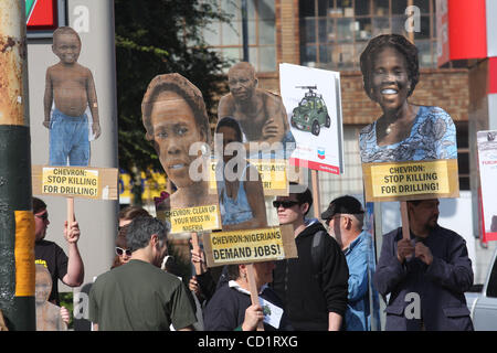 Oct 27, 2008; San Francisco, CA, USA; San Francisco 'Chevwrong' rally marking opening day of human rights lawsuit against Chevron. In Bowoto vs. Chevron, Chevron is charged with the killing of unarmed Nigerians who protested environmental and economic harm caused by the company's Nigerian oil produc Stock Photo