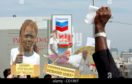 Oct 27, 2008; San Francisco, CA, USA; PRINCE AYO AJISEBUTU of Nigeria speaks at a San Francisco 'Chevwrong' rally marking opening day of human rights lawsuit against Chevron. In Bowoto vs. Chevron, Chevron is charged with the killing of unarmed Nigerians who protested environmental and economic harm Stock Photo