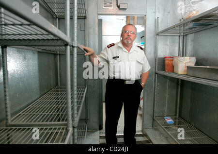 November 17, 2008, Escondido, CA, USA Major DAVID EBEL, the Corps Officer of The Salvation Army Escondido Corps Community Center, stands in the nearly emtpy freezer pof the facility's kitchen. Usually this close to Thanksgiving there's at least 25 donated turkeys here for their annual Thanksgiving d Stock Photo