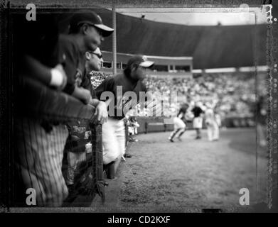 Tampa Bay Devil Rays Akinori Iwamura connect with the baseball in the first  inning against the New York Yankees at Yankee Stadium in New York City on  July 22, 2007. (UPI Photo/John