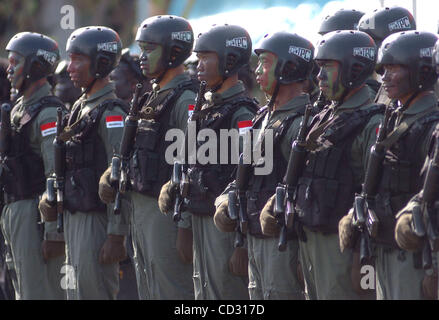 Naval Special Warfare personel or 'Kopaska'  stand in a formation during a ceremony of 46 years  Anniversary in  Jakarta, Indonesia. March 31,2008.The Indonesian and United States Navies will conduct a joint exercise code-named 'Naval Engagement Activity (NEA) 2008'.The joint exercise code-named NEA Stock Photo