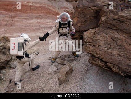 Apr 04, 2008 - Hanksville, Utah, USA - The Mars Society is dedicated to encouraging the exploration and settlement of Mars. Mars Analog Research Stations are laboratories for learning how to live and work on another planet. The Utah Mars Desert Research Station hosts teams of geologists, astrobiolog Stock Photo