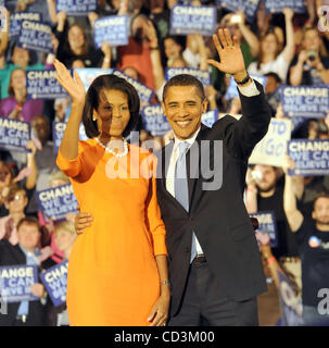 May 6, 2008 - Raleigh, North Carolina; USA - Presidential Canidate Senator BARACK OBAMA and his wife MICHELLE OBAMA celebrate there victory in winning the Democratic Primary in North Carolina at the Reynolds Coliseum on the campus of North Carolina State University located in Raleigh.  Copyright 200 Stock Photo