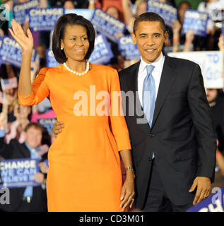 May 6, 2008 - Raleigh, North Carolina; USA - Presidential Canidate Senator BARACK OBAMA and his wife MICHELLE OBAMA celebrate there victory in winning the Democratic Primary in North Carolina at the Reynolds Coliseum on the campus of North Carolina State University located in Raleigh.  Copyright 200 Stock Photo