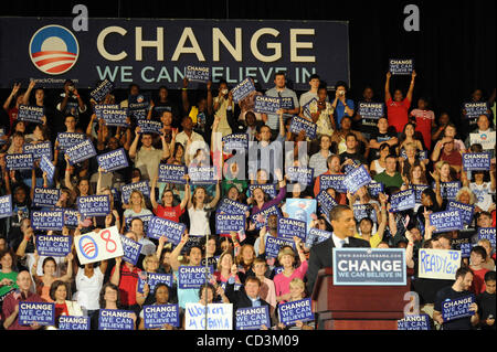 May 6, 2008 - Raleigh, North Carolina; USA - Supporters hold campaign signs as Presidential Canidate Senator BARACK OBAMA celebrate there victory in winning the Democratic Primary in North Carolina at the Reynolds Coliseum on the campus of North Carolina State University located in Raleigh.  Copyrig Stock Photo