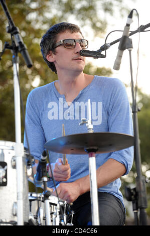 Sep 26, 2008 - Austin, Texas; USA - Drummer JASON HAMMEL of the band Mates of the States performs live as part of the 2008 Austin City Limits Music Festival that took place at Zilker Park located in Austin.  The three day multi-stage festival with eight stages attracted thousands of music fan to see Stock Photo