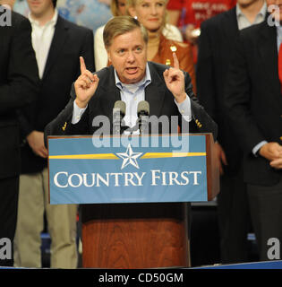Oct 28, 2008 - Fayetteville, North Carolina; USA - United States Senator LINDSEY GRAHAM (SC) makes an appearance as Republican Presidential Candidate Senator John McCain makes a campaign stop to over 10, 000 supporters at the Crown Coliseum located in North Carolina.  Copyright 2008 Jason Moore. Man Stock Photo