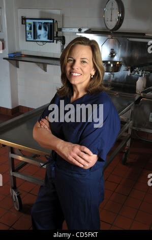 May 28, 2008 - Orlando, Florida, USA - Dr. JAN GARAVAGLIA, Chief Medical Examiner of Orange County, Florida, and host of the Discover Health Channel television show Dr. G: Medical Examiner, stands in the morgue of the Orange County Medical Examiner's Office in Orlando, Florida, May 28, 2008. (Credit Stock Photo