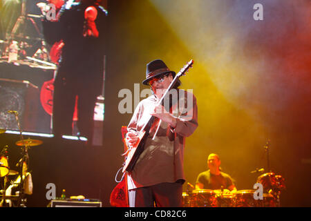 Santana and his band performing at Madison Square Garden on April 8, 2008. Stock Photo