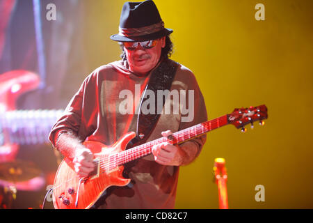 Santana and his band performing at Madison Square Garden on April 8, 2008. Stock Photo