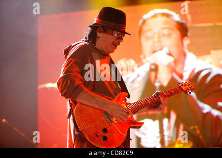 Santana and his band performing at Madison Square Garden on April 8, 2008. Stock Photo