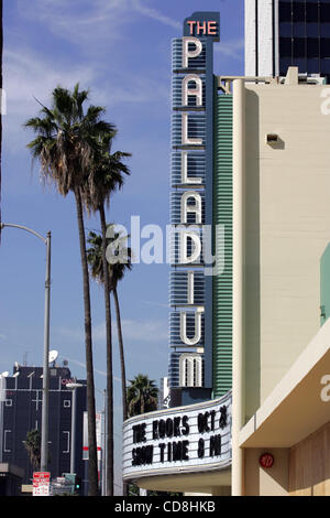 The Hollywood Palladium is a theater located at 6215 Sunset Boulevard in Hollywood, California. The facility, built in an Art Deco style, includes an 11,200 square foot (1040 m?) dance floor with room for up to 4,000 people. The theater opened September 23, 1940 with a concert by Frank Sinatra and t Stock Photo