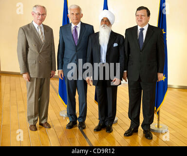 July 19, 2010 - Brussels, BXL, Belgium - (L-R) The President of the European Council, Belgium Herman Van Rompuy, European Parliament President Jerzy Buzek, Bhai Sahib MOHINDER SINGH, Chairman of the Guru Nanak Nishkam Sewak Jatha and European Commission President Jose Manuel Barroso during meeting b Stock Photo