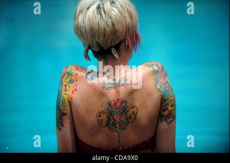 Aug. 15, 2010 - Deerfield Beach, FL - Florida, USA - United States - (CAV) TATTOO 0815F.CAV Liz Lahman of West Palm Beach is seen after taking a dip in the pool during the 15th Annual South Florida Tattoo Expo, Sunday, Aug. 15, at the Hilton in Deerfield Beach.  Joe Cavaretta, Sun Sentinel (Credit I Stock Photo