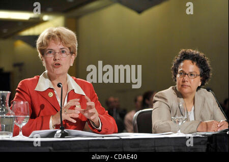 Aug 25, 2010 - Washington, District of Columbia, USA - JANE LUBCHENKO, administrator of the National Oceanographic and Atmospheric Administration, and NANCY SUTLEY, chair of the Council on Environmental Quality, testify in a hearing of the federal Oil Spill Commission investigating the BP oil spill. Stock Photo