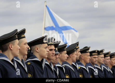 Sep 12, 2010-Severomorsk, Russia- The heavy nuclear missile cruiser of the Northern Fleet 'Peter Velikiy'( Peter the Great) returned to the main base of the Northern Fleet, Severomorsk on Sunday after a long voyage, which lasted six months. In a solemn meeting of the cruiser took part: the commander Stock Photo