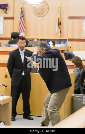 Sept. 13, 2010 - Vista, California, USA - Hollywood actor Shelley Malil who was arrested for attempted murder after his ex-girlfriend, Kendra Beebe, was stabbed at least 20 times in San Marcos, California on August 10 2008 used a rubber knife to demonstrate the attack to prosecutor Keith Watanabe in Stock Photo