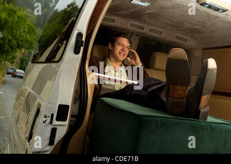 Jason Blum, President, Blumhouse Productions, conducts most of his business from the back of his tricked-out mini-van.   Blum made Paranormal Activity 1 + 2 and recently released Insiduous.'      photo by Jonathan Alcorn/ZumaPress Stock Photo