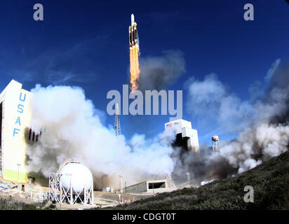 Jan 20,2011- Vandenberg AFB, California, U.S. - A Delta 4-Heavy rocket lifts off from Vandenberg Air Force Base for the rocket's maiden launch. Liftoff of America's biggest unmanned booster from the old West Coast space shuttle launch pad was to deploy a spy satellite into orbit. (Credit Image: © Ge Stock Photo