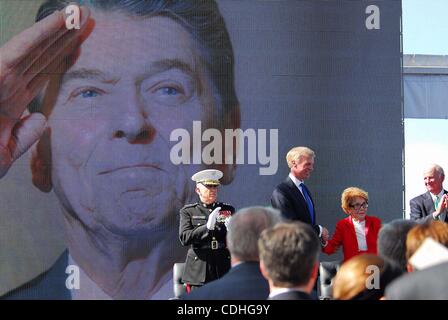 Feb. 6, 2011 - Simi Valley, California, U.S. -  A photo of former President Ronald Reagan serves as the backdrop during the centennial birthday celebration at the Reagan Presidential Library. Former first lady NANCY REAGAN at right. (Credit Image: © Valerie Nerres/ZUMAPRESS.com) Stock Photo