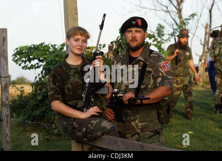 Feb. 15, 2011 - Atlanta, GA, USA - White Patriot Party training camp in western North Carolina, 1985. The White Patriot Party was an American anti-Semitic white supremacist organization associated with Christian Identity and the Ku Klux Klan. Using paramilitary tactics, the group developed from the  Stock Photo