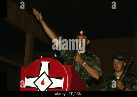 Feb. 15, 2011 - Atlanta, GA, USA - GLENN MILLER, leader of White Patriot Party at training camp in western North Carolina, 1985. The White Patriot Party was an American anti-Semitic white supremacist organization associated with Christian Identity and the Ku Klux Klan. Using paramilitary tactics, th Stock Photo