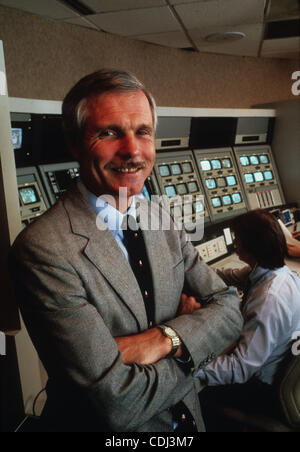 Feb. 15, 2011 - Atlanta, GA, USA - Ted Turner, founder of Turner Broadcasting and Cable News Network, in production room at original CNN studio, 1986. (Credit Image: © Robin Nelson/ZUMAPRESS.com) Stock Photo