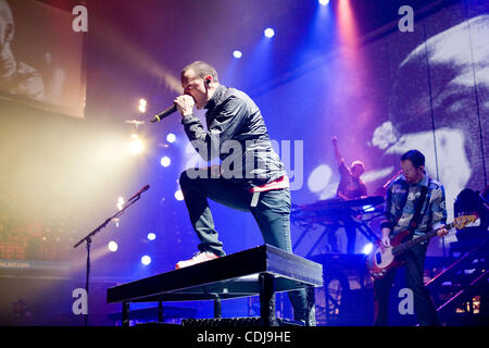 Feb 20, 2011 - San Diego CA USA - Multi-platinum, Grammy Award winning artist Linkin Park played their second show after missing several dates due to the illness of co-lead vocalist Chester Bennington.    Chester Bennington shows the crowd that he's back and ready to rock.   (Credit Image: ©2011 Dan Stock Photo