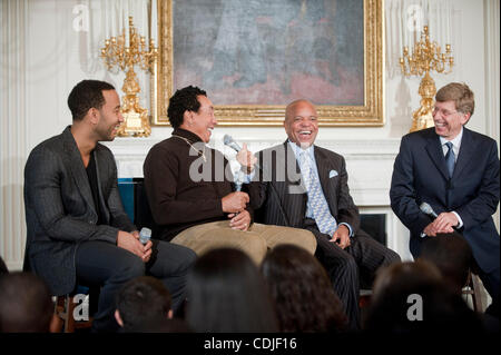 Feb 24, 2011 - Washington, District of Columbia, U.S. - The Grammy Museum's Executive Director BOB SANTELLI  leads a discussion with JOHN LEGEND, SMOKEY ROBINSON and Motown Records founder BERRY GORDY about Motown's legacy. Students took part in an interactive student workshop event: 'The Sound of Y Stock Photo