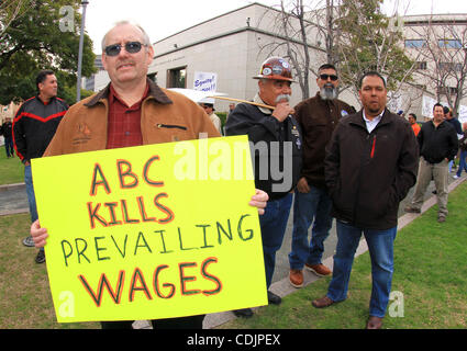 Mar 01, 2011 - Los Angeles, California, USA - Associated Builders and Contractors, Inc. (ABC) hold a press conference against Project Labor Agreements (PLA) prior to a presentation at the Los Angeles County Board of Supervisors. Members of the Los Angeles/Orange County Building and Construction Trad Stock Photo