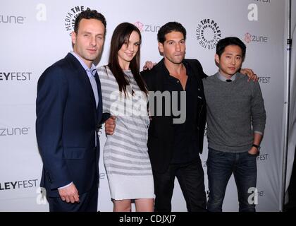 Mar. 4, 2011 - Hollywood, California, U.S. - PaleyFest 2011 -- ''The Walking Dead'' at the Saban Theatre in Beverly Hills, CA 2011  3/4/11   2011..ANDREW LINCOLN, SARAH WAYNE CALLIES, JON BERNTHAL, STEVEN YEUN.K67737SK(Credit Image: Â© Scott Kirkland/Globe Photos/ZUMAPRESS.com) Stock Photo