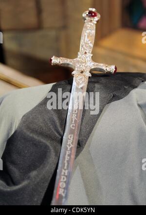 Mar. 10, 2011 - Manhattan, New York, U.S. - The Sword of Gryffindor from the films as sixth-graders from the Bronx are on hand as ''Harry Potter: The Exhibition'' opens at New York's Discovery Times Square. The 14,000 square exhibition offers fans a first-hand look inside the famous wizard's magical Stock Photo