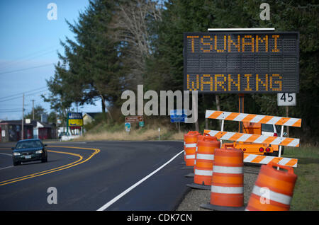 Mar. 11, 2011 - Wichester Bay, Oregon, U.S - Tsunami warning signs are up in the community of Winchester Bay along the southern Oregon coast after a tsunami warning was issued following the devistating Japan earthquake. (Credit Image: © Robin Loznak/ZUMAPRESS.com) Stock Photo
