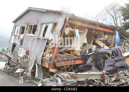 Mar. 14, 2011 - Kamaishi, Japan - Collapsed houses are seen in Kamaichi, Iwate, Japan. Magnitude 9.0 earthquake hit Northern Japan. Several tens of thousands of people are still missing. (Credit Image: © Junko Kimura/Jana Press/ZUMAPRESS.com) Stock Photo