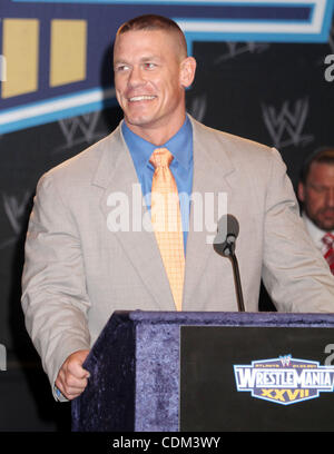 Mar. 30, 2011 - New York, New York, U.S. - WWE Superstar JOHN CENA attends the WrestleMania XXVll Press Conference held at the Hard Rock Cafe. (Credit Image: © Nancy Kaszerman/ZUMAPRESS.com) Stock Photo