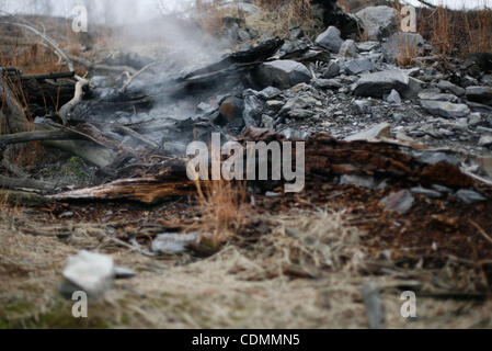 Apr 11, 2011 - Centralia, Pennsylvania, USA - The town of Centralia, Pennsylvania stands nearly abandoned after a mine fire which began in 1962 still burns to this day. Unhealthy levels of carbon monoxide and carbon dioxide make their way to the surface forcing the exodus of Centralia's residents. ( Stock Photo