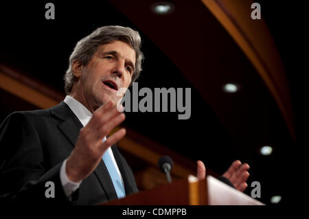 Apr. 12, 2011 - Washington, District of Columbia, U.S. - Senate Foreign Relations Chairman JOHN KERRY (D-MA) at a news conference to introduce the ''Commercial Privacy Bill of Rights Act of 2011,'' which establishes a framework to protect the personal information of all Americans both online and off Stock Photo