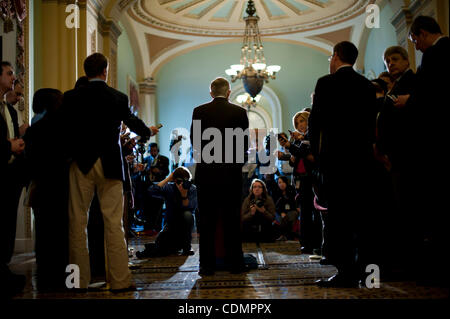 Apr. 12, 2011 - Washington, District of Columbia, U.S. - Senate Majority Leader HARRY REID (D-NV) speaks to the press about the budget and the debt ceiling negotiations on Capitol Hill on Tuesday (Credit Image: © Pete Marovich/ZUMAPRESS.com) Stock Photo