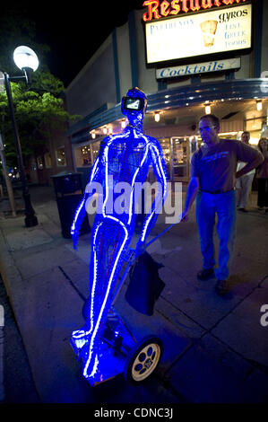 May 20, 2011 - Ann Arbor, Michigan, U.S - Rick Cronn shows off his industrial art piece made from recycled scrap metal on Main Street in downtown Ann Arbor, MI on May 20, 2011.  It comes complete with audio and video. (Credit Image: © Mark Bialek/ZUMAPRESS.com) Stock Photo