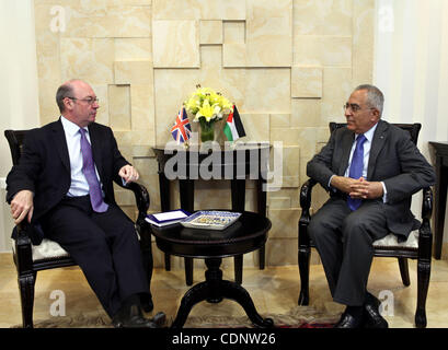 Palestinian Prime Minister, Salam Fayyad meets with Undersecretary of the Ministry of Foreign Affairs and Commonwealth Office in the United Kingdom, Alistair Burt in the West Bank city of Ramallah on June 30, 2011. Photo by Mustafa Abu Dayeh Stock Photo